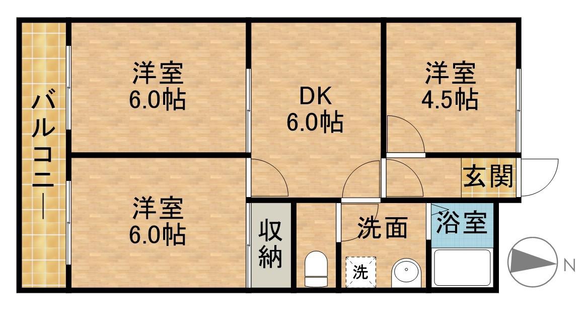リバティハウス天王(3DK/3階)の間取り写真
