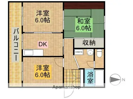 サウスステーション(3K/2階)の間取り写真