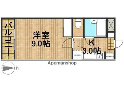 ヴィラ楠の宮Ⅱ(1K/3階)の間取り写真