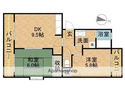 ヴィラツインリーフ(2DK/1階)の間取り写真