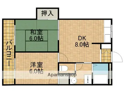 ベルグラーデ城北(2DK/4階)の間取り写真