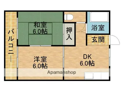 ハイツ三共Ⅱ(2DK/2階)の間取り写真