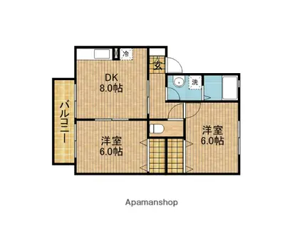 デルニエⅡ B(2DK/1階)の間取り写真