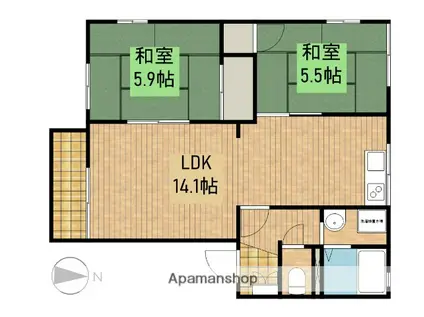 ミヤニシガーデンハイツA(2LDK/2階)の間取り写真