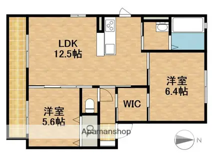 ル・アンフレ A(2LDK/2階)の間取り写真