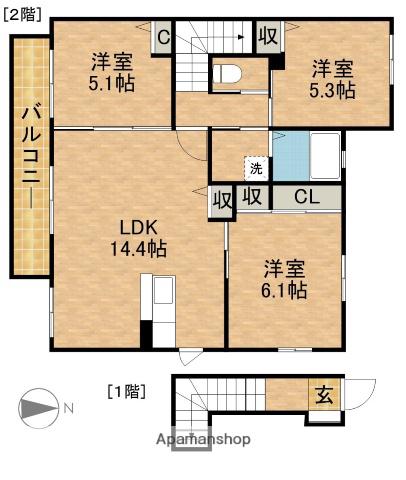 PINE富塚Ⅱ(3LDK/2階)の間取り写真