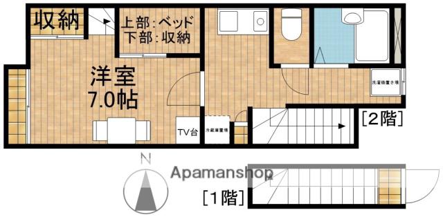 ホークⅡ(1K/2階)の間取り写真