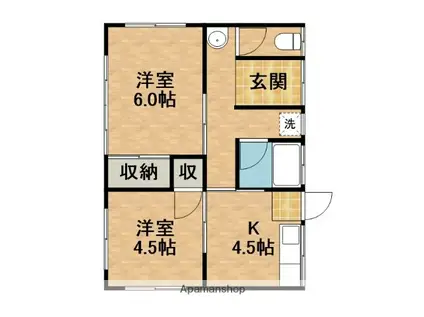 東海道本線 浜松駅 バス乗車時間:15分 あいホールバス停で下車 徒歩6分 1階建 築54年(2K)の間取り写真