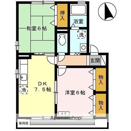 ハイカムール北島A(2DK/1階)の間取り写真