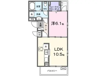 DENBE東小川(1LDK/1階)の間取り写真