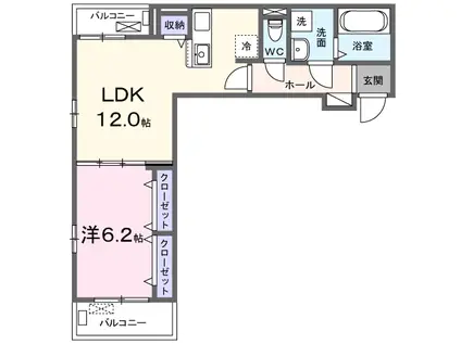 DENBE東小川(1LDK/3階)の間取り写真