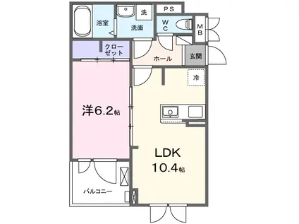 DENBE東小川(1LDK/3階)の間取り写真