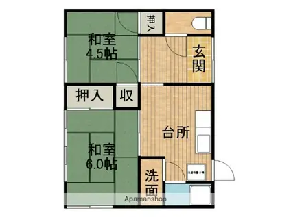 東海道本線 浜松駅 バス乗車時間:38分 泉町中バス停で下車 徒歩11分 1階建 築55年(2K)の間取り写真