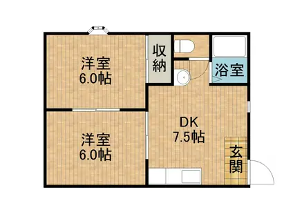 コーポ8次元(2DK/1階)の間取り写真