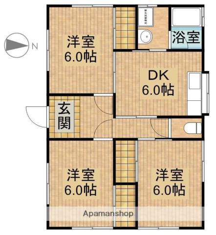 東海道本線 菊川駅(静岡) バス乗車時間:45分 浜岡営業所バス停で下車 徒歩16分 1階建 築19年(3DK)の間取り写真