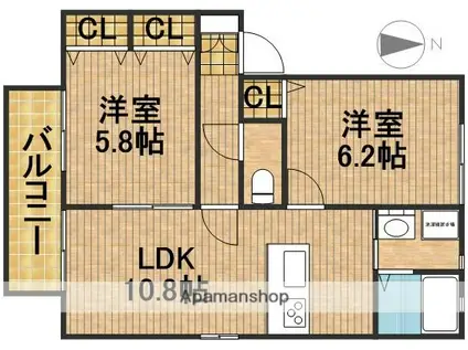 ルミナスコートA(2LDK/1階)の間取り写真