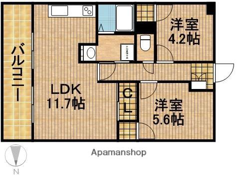 メディオ初生壱番館(2LDK/2階)の間取り写真