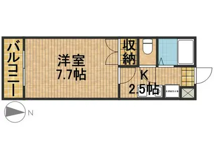 ビバリーハウス和瓦の里 城北(1K/2階)の間取り写真