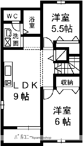 リヴィエール(2LDK/2階)の間取り写真