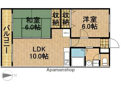 シャトー富ケ丘(2LDK/4階)の間取り写真