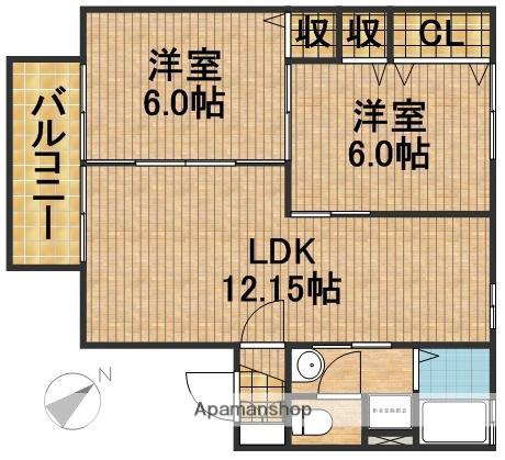 グリシーナ A(2LDK/2階)の間取り写真