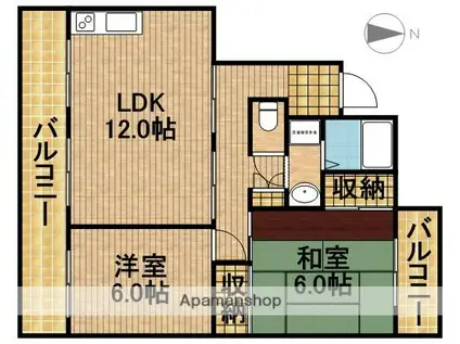 ゆーかり Ⅰ(2LDK/2階)の間取り写真