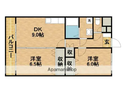 サンライトカーサⅡ(2DK/2階)の間取り写真