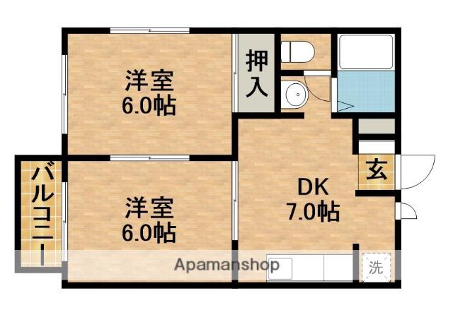 コーポ下石田Ⅲ(2DK/1階)の間取り写真