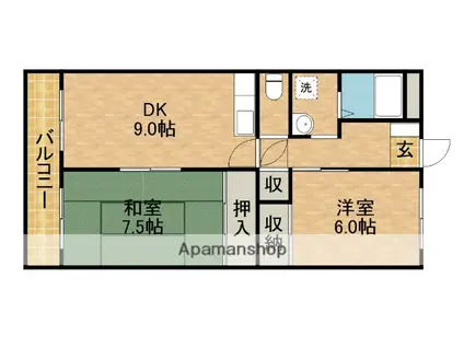ハーモニー和合Ⅰ(2DK/4階)の間取り写真