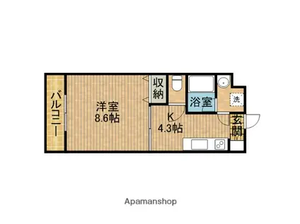 ぱーくたうんルナⅢ(1DK/4階)の間取り写真