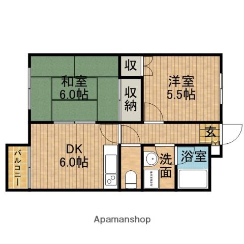 B・S・T A棟(2DK/2階)の間取り写真