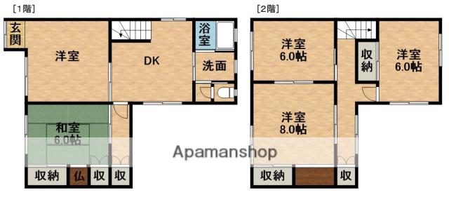 東海道本線 菊川駅(静岡) 徒歩89分 2階建 築51年(5DK)の間取り写真