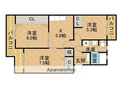 サンパーラ松本(3K/1階)の間取り写真