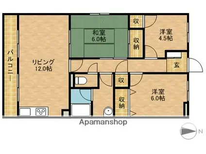 陽香マンション(3LDK/4階)の間取り写真