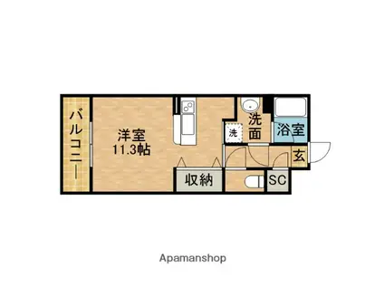 ぱーくたうんルナⅣ(ワンルーム/1階)の間取り写真