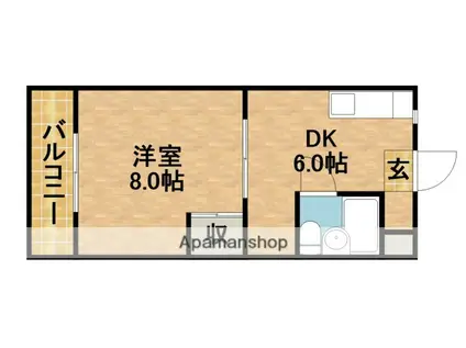 サンキャッスル(1DK/1階)の間取り写真