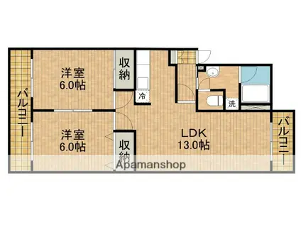 カナヤハイツⅠ(2LDK/2階)の間取り写真