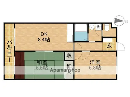 ビューしじみの森(2DK/1階)の間取り写真