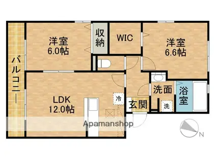ロイヤルガーデン染地台A(2LDK/1階)の間取り写真