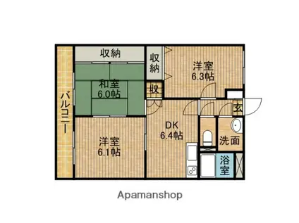 ラ・グリシンヌ(3DK/3階)の間取り写真