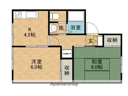 サンヒルズ東 東棟(2K/1階)の間取り写真