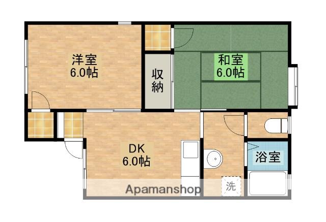 ハピネスブルーA棟(2DK/1階)の間取り写真