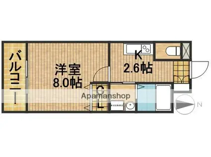 カーサグランデ(1K/1階)の間取り写真