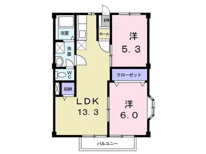 ベルデUⅡ(2LDK/2階)の間取り写真