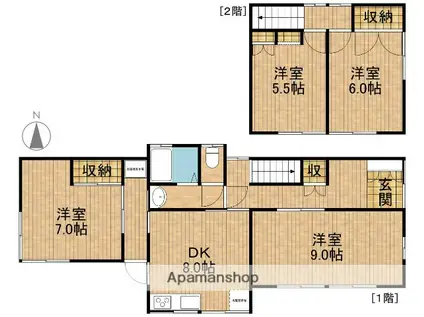 東海道本線 磐田駅 徒歩22分 2階建 築40年(4DK)の間取り写真