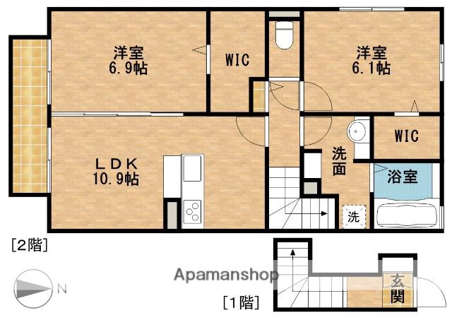 ケンズスクエア B棟(2LDK/2階)の間取り写真