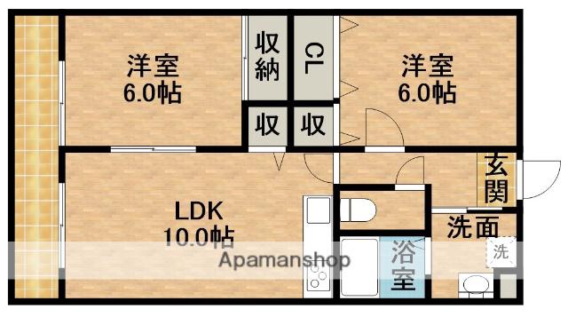 マンション紫雲D(2LDK/3階)の間取り写真