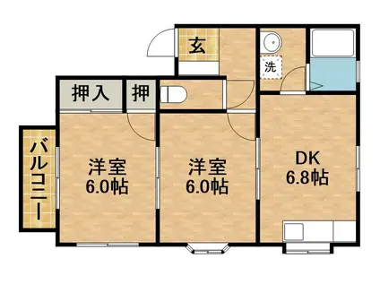 グリーンハイツヒロタカD(2DK/2階)の間取り写真