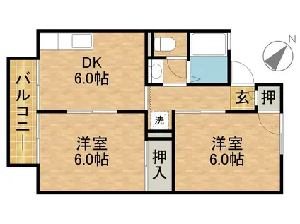 セジュールK2南(2DK/2階)の間取り写真