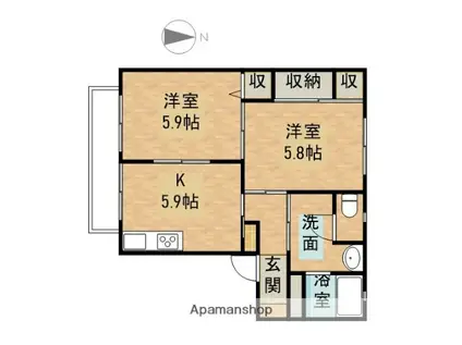 ブリーズ柳B(2K/2階)の間取り写真